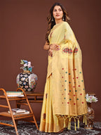 Shree Shyam Fashion Elegant Yellow Woven Work Saree - A Whiff of Tradition Wrapped in Grace