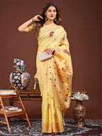 Shree Shyam Fashion Elegant Yellow Woven Work Saree - A Whiff of Tradition Wrapped in Grace