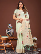 Shree Shyam Fashion Elegant Light Green Woven Work Saree - A Whiff of Tradition Wrapped in Grace