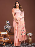 Shree Shyam Fashion Peach Jacquard Saree with Tassels - Radiate Soft Elegance and Timeless Beauty