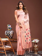 Shree Shyam Fashion Peach Jacquard Saree with Tassels - Radiate Soft Elegance and Timeless Beauty