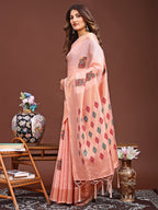 Shree Shyam Fashion Peach Jacquard Saree with Tassels - Radiate Soft Elegance and Timeless Beauty