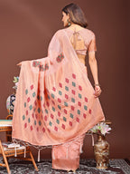 Shree Shyam Fashion Peach Jacquard Saree with Tassels - Radiate Soft Elegance and Timeless Beauty
