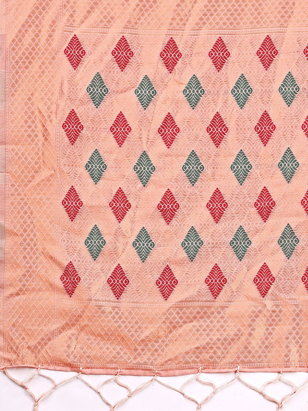 Shree Shyam Fashion Peach Jacquard Saree with Tassels - Radiate Soft Elegance and Timeless Beauty