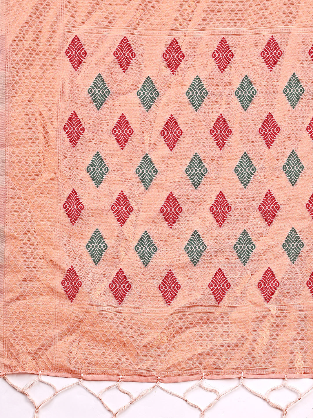 Shree Shyam Fashion Peach Jacquard Saree with Tassels - Radiate Soft Elegance and Timeless Beauty