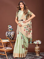 Shree Shyam Fashion Light Green Jacquard Saree with Tassels - Radiate Soft Elegance and Timeless Beauty