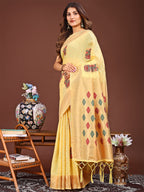 Shree Shyam Fashion Yellow Jacquard Saree with Tassels - Radiate Soft Elegance and Timeless Beauty