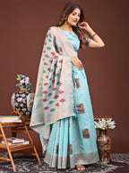 Shree Shyam Fashion Sky Blue Jacquard Saree with Tassels - Radiate Soft Elegance and Timeless Beauty