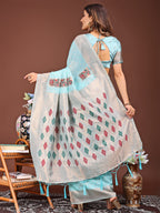 Shree Shyam Fashion Sky Blue Jacquard Saree with Tassels - Radiate Soft Elegance and Timeless Beauty