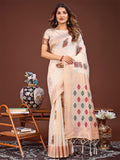 Shree Shyam Fashion White Jacquard Saree with Tassels - Radiate Soft Elegance and Timeless Beauty