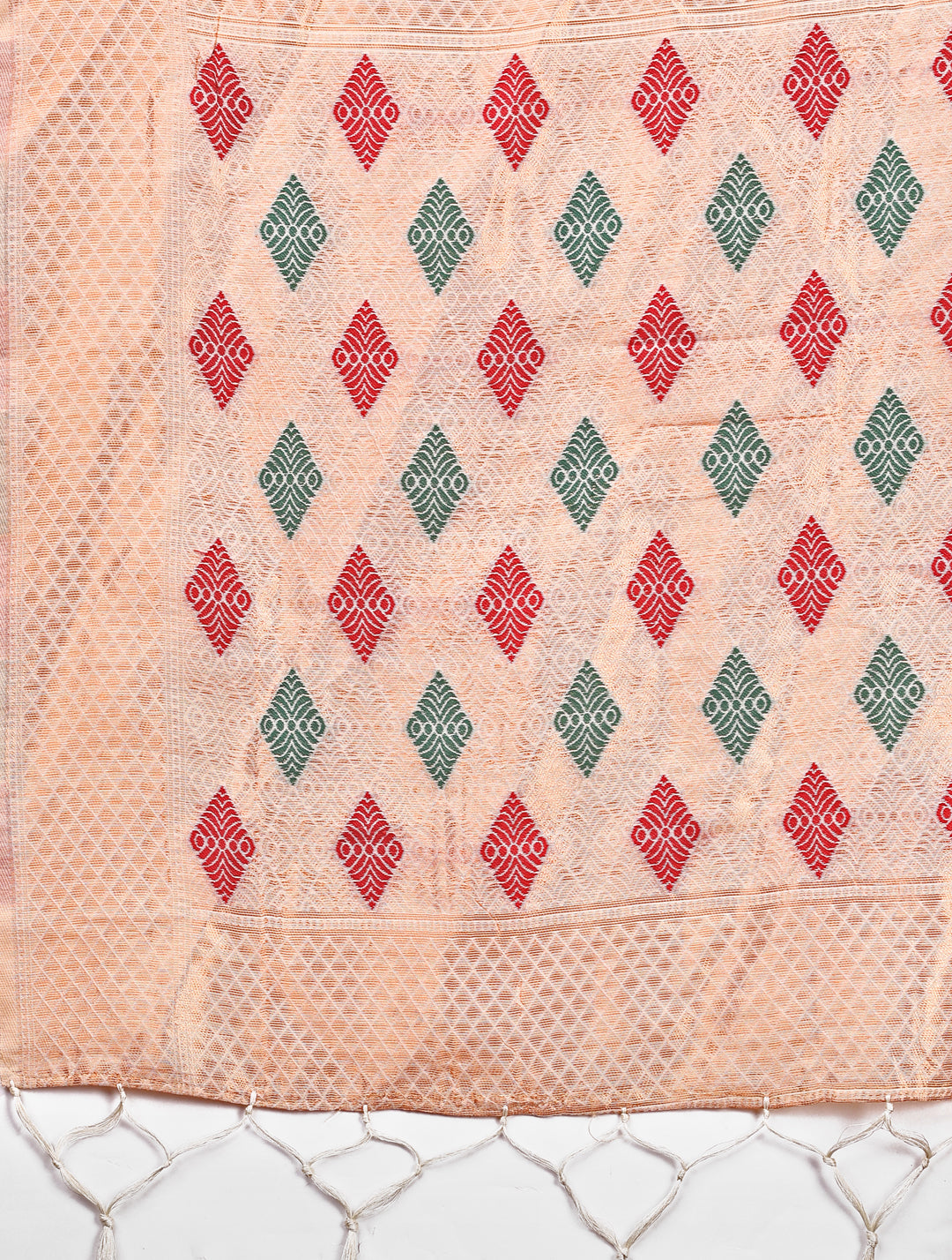 Shree Shyam Fashion White Jacquard Saree with Tassels - Radiate Soft Elegance and Timeless Beauty