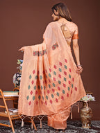 Shree Shyam Fashion Orange Jacquard Saree with Tassels - Radiate Soft Elegance and Timeless Beauty