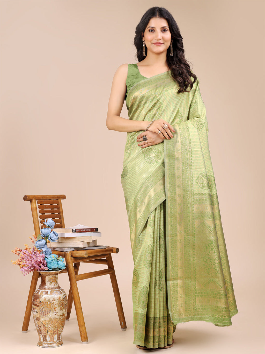 Shree Shyam Fashion Light Green Banarasi silk Woven Zari Work Traditional Tassel Saree
