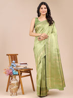 Shree Shyam Fashion Light Green Banarasi silk Woven Zari Work Traditional Tassel Saree