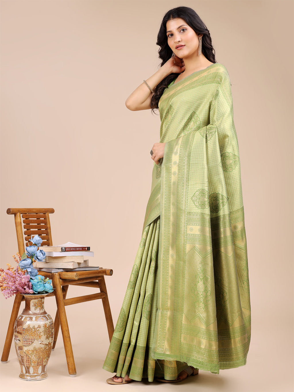 Shree Shyam Fashion Light Green Banarasi silk Woven Zari Work Traditional Tassel Saree