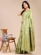 Shree Shyam Fashion Light Green Banarasi silk Woven Zari Work Traditional Tassel Saree