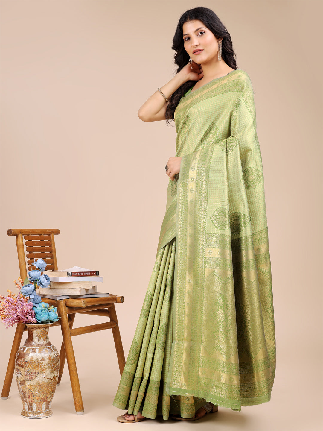 Shree Shyam Fashion Light Green Banarasi silk Woven Zari Work Traditional Tassel Saree