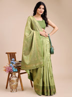 Shree Shyam Fashion Light Green Banarasi silk Woven Zari Work Traditional Tassel Saree