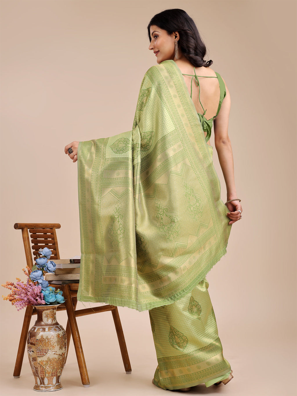 Shree Shyam Fashion Light Green Banarasi silk Woven Zari Work Traditional Tassel Saree