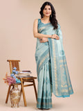 Shree Shyam Fashion Sea Green Banarasi silk Woven Zari Work Traditional Tassel Saree