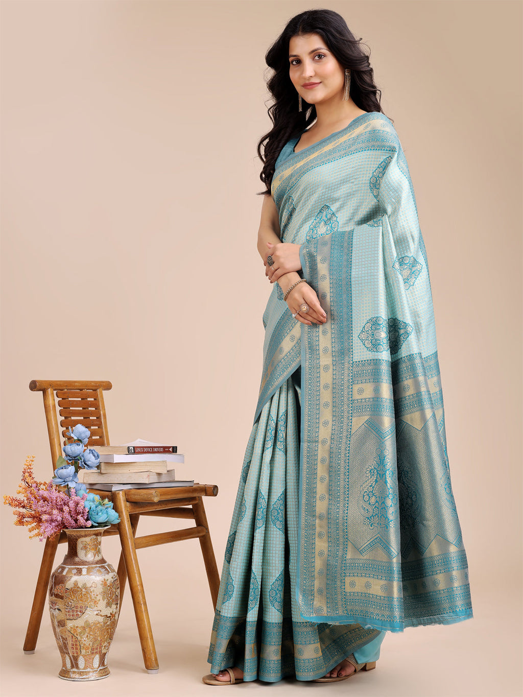 Shree Shyam Fashion Sea Green Banarasi silk Woven Zari Work Traditional Tassel Saree