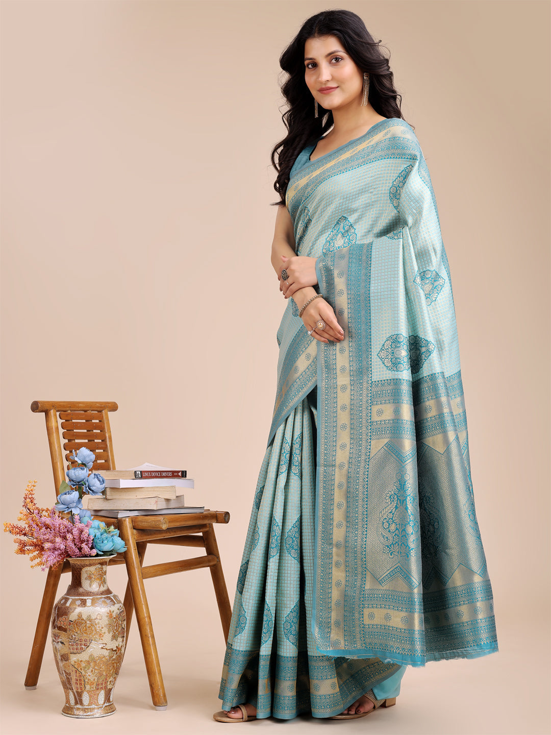 Shree Shyam Fashion Sea Green Banarasi silk Woven Zari Work Traditional Tassel Saree