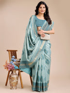 Shree Shyam Fashion Sea Green Banarasi silk Woven Zari Work Traditional Tassel Saree