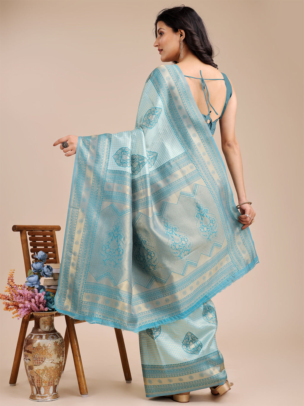 Shree Shyam Fashion Sea Green Banarasi silk Woven Zari Work Traditional Tassel Saree