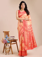 Shree Shyam Fashion Orange & Red Banarasi silk Woven Zari Work Traditional Tassel Saree