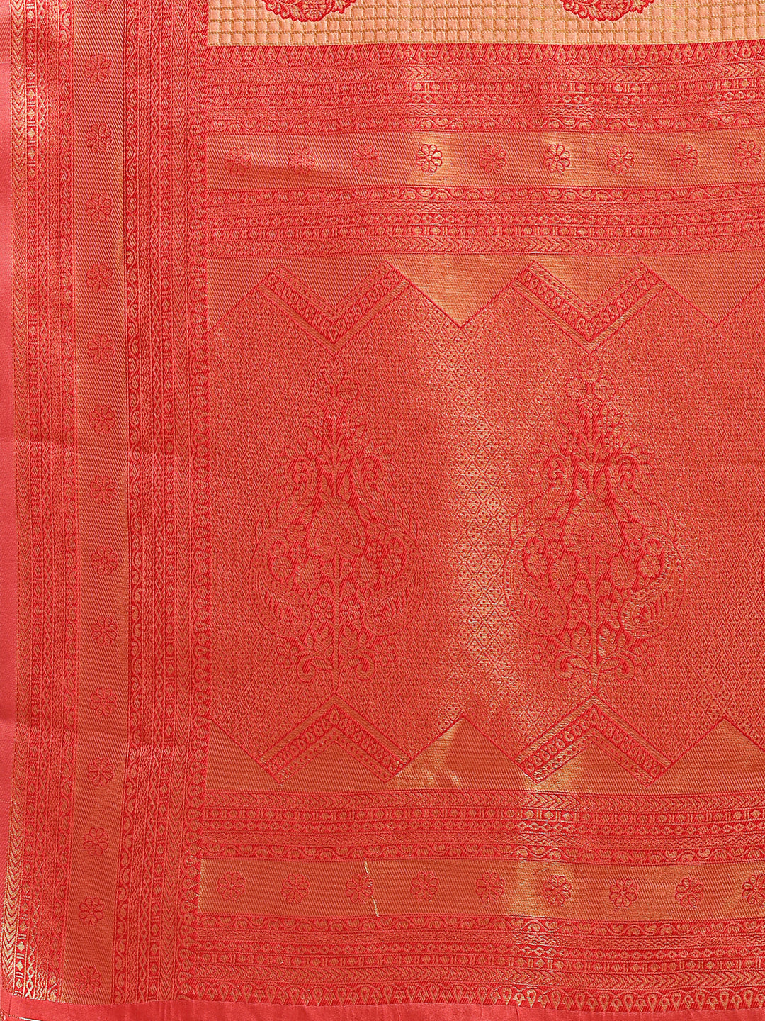 Shree Shyam Fashion Orange & Red Banarasi silk Woven Zari Work Traditional Tassel Saree