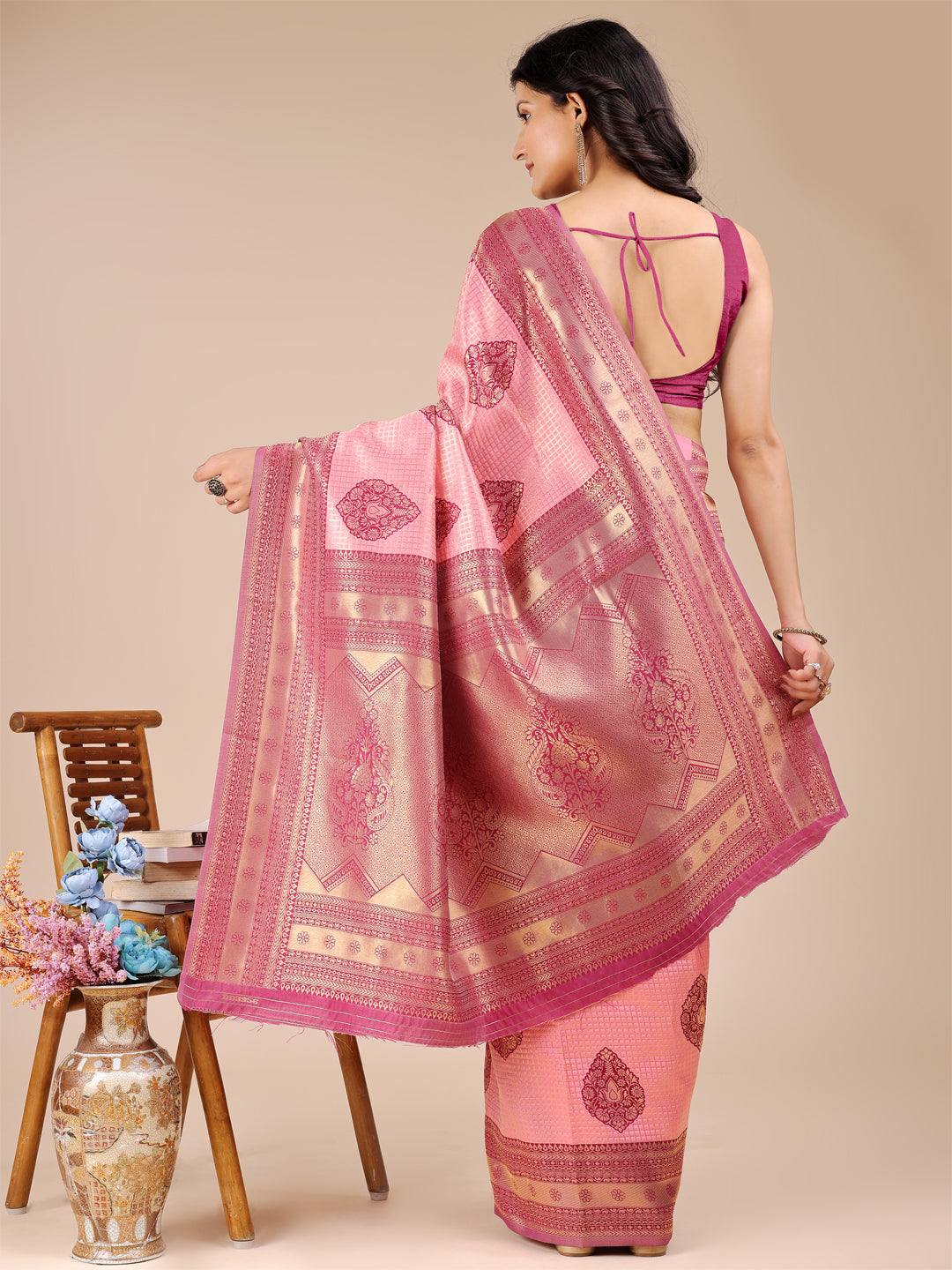 Shree Shyam Fashion Light Pink & Magenta Banarasi silk Woven Zari Work Traditional Tassel Saree