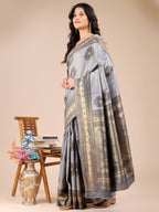 Shree Shyam Fashion Grey Banarasi silk Woven Zari Work Traditional Tassel Saree