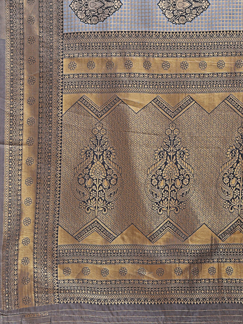 Shree Shyam Fashion Grey Banarasi silk Woven Zari Work Traditional Tassel Saree