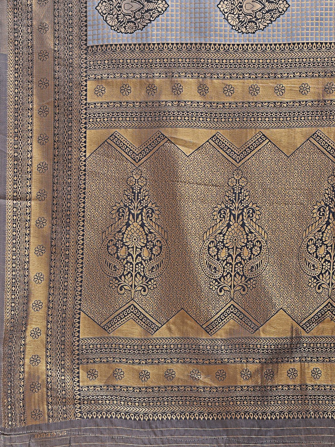 Shree Shyam Fashion Grey Banarasi silk Woven Zari Work Traditional Tassel Saree