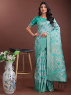 Shree Shyam Fashion Stylish Green Linen Cotton Saree with Woven Design - Lightweight Elegance for Everyday Grace