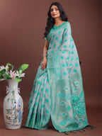 Shree Shyam Fashion Stylish Green Linen Cotton Saree with Woven Design - Lightweight Elegance for Everyday Grace