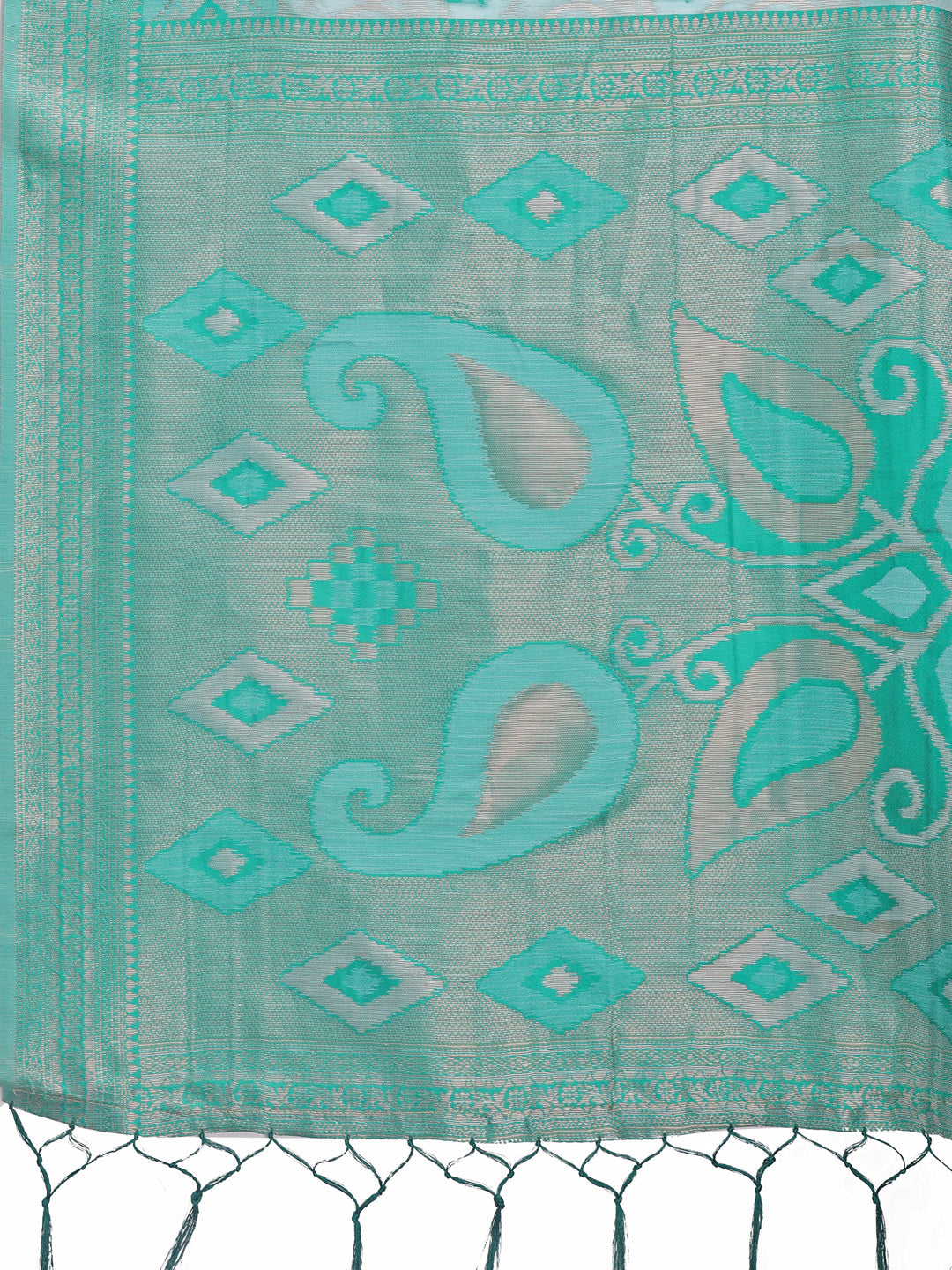 Shree Shyam Fashion Stylish Green Linen Cotton Saree with Woven Design - Lightweight Elegance for Everyday Grace