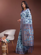 Shree Shyam Fashion Stylish Sky Blue Linen Cotton Saree with Woven Design - Lightweight Elegance for Everyday Grace