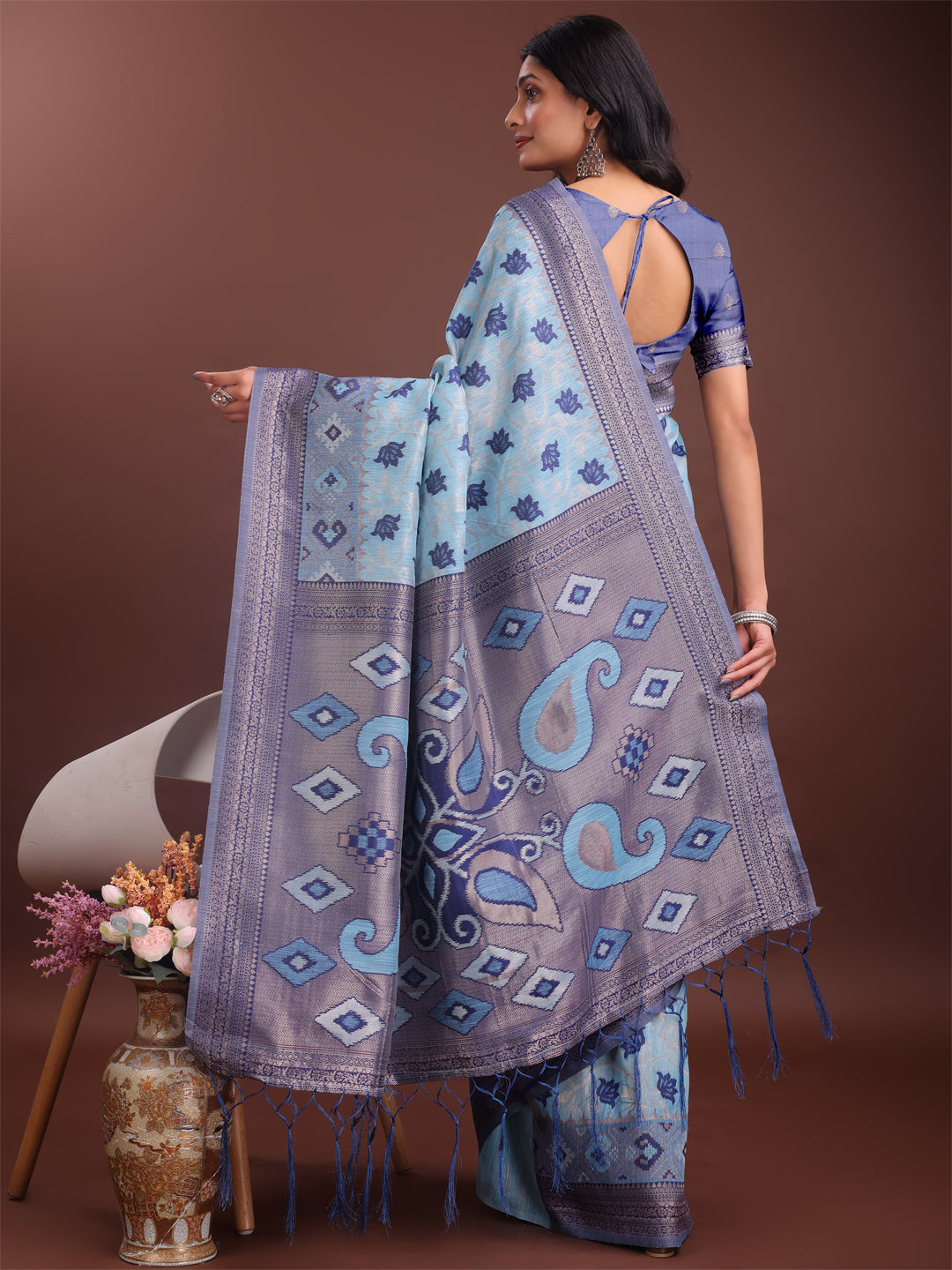 Shree Shyam Fashion Stylish Sky Blue Linen Cotton Saree with Woven Design - Lightweight Elegance for Everyday Grace