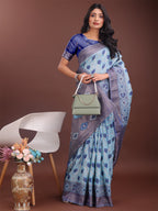 Shree Shyam Fashion Stylish Sky Blue Linen Cotton Saree with Woven Design - Lightweight Elegance for Everyday Grace