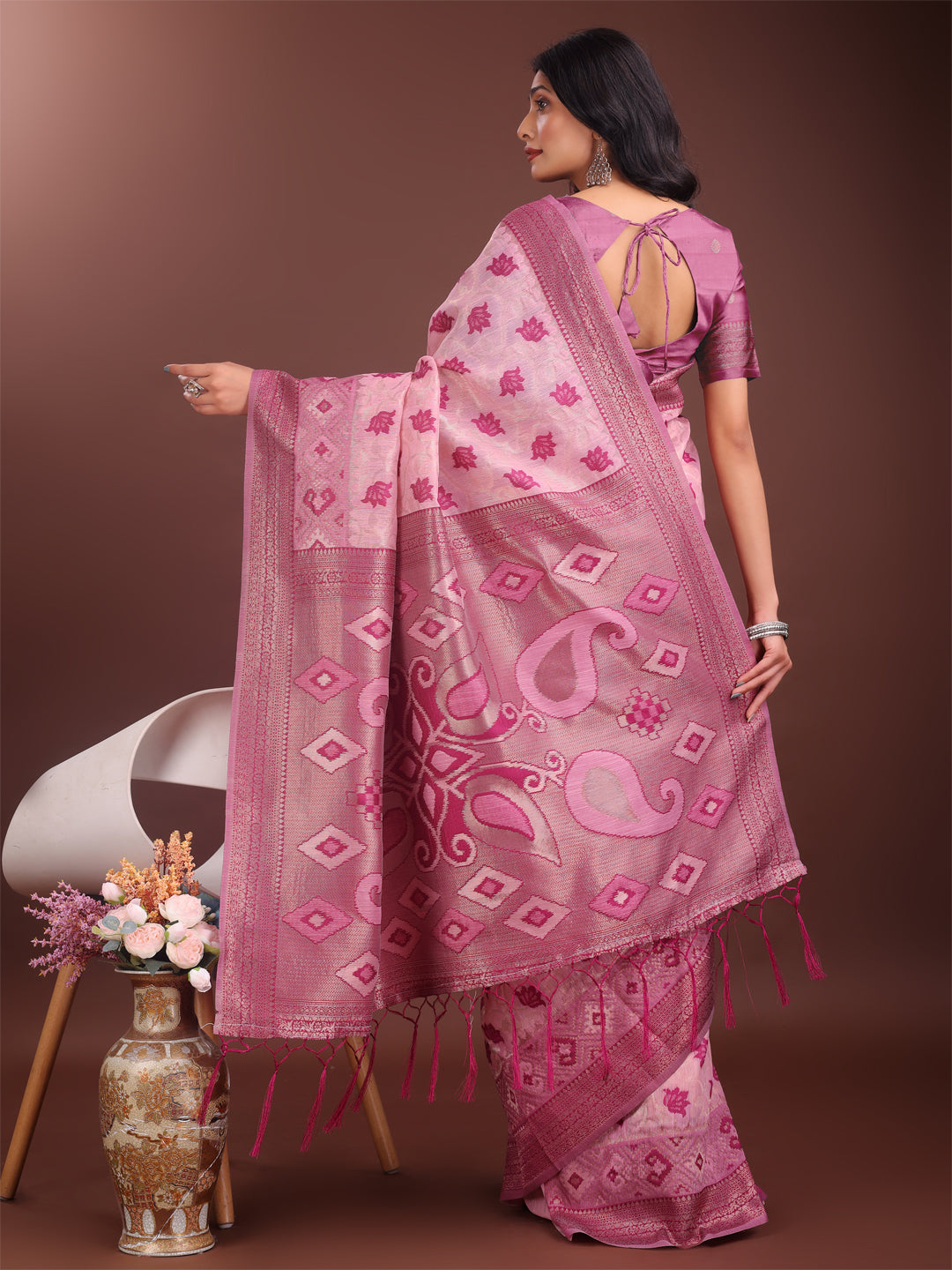 Shree Shyam Fashion Stylish Light Pink Linen Cotton Saree with Woven Design - Lightweight Elegance for Everyday Grace