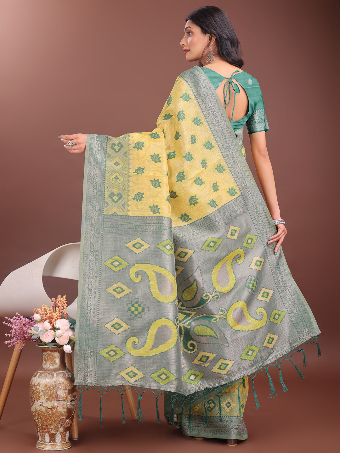 Shree Shyam Fashion Stylish Yellow Linen Cotton Saree with Woven Design - Lightweight Elegance for Everyday Grace