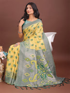 Shree Shyam Fashion Stylish Yellow Linen Cotton Saree with Woven Design - Lightweight Elegance for Everyday Grace