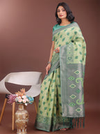 Shree Shyam Fashion Stylish Light Green Linen Cotton Saree with Woven Design - Lightweight Elegance for Everyday Grace