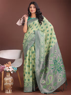 Shree Shyam Fashion Stylish Light Green Linen Cotton Saree with Woven Design - Lightweight Elegance for Everyday Grace