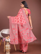 Shree Shyam Fashion Stylish Peach Linen Cotton Saree with Woven Design - Lightweight Elegance for Everyday Grace