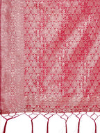 Shree Shyam Fashion Graceful Pink Lichi Silk Saree with Contrast Blue Woven Border & Floral Zari Design - Wedding & Festive Wear