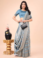Shree Shyam Fashion Graceful Sky Blue Lichi Silk Saree with Contrast Blue Woven Border & Floral Zari Design - Wedding & Festive Wear