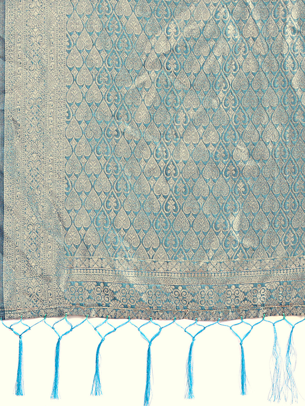 Shree Shyam Fashion Graceful Sky Blue Lichi Silk Saree with Contrast Blue Woven Border & Floral Zari Design - Wedding & Festive Wear