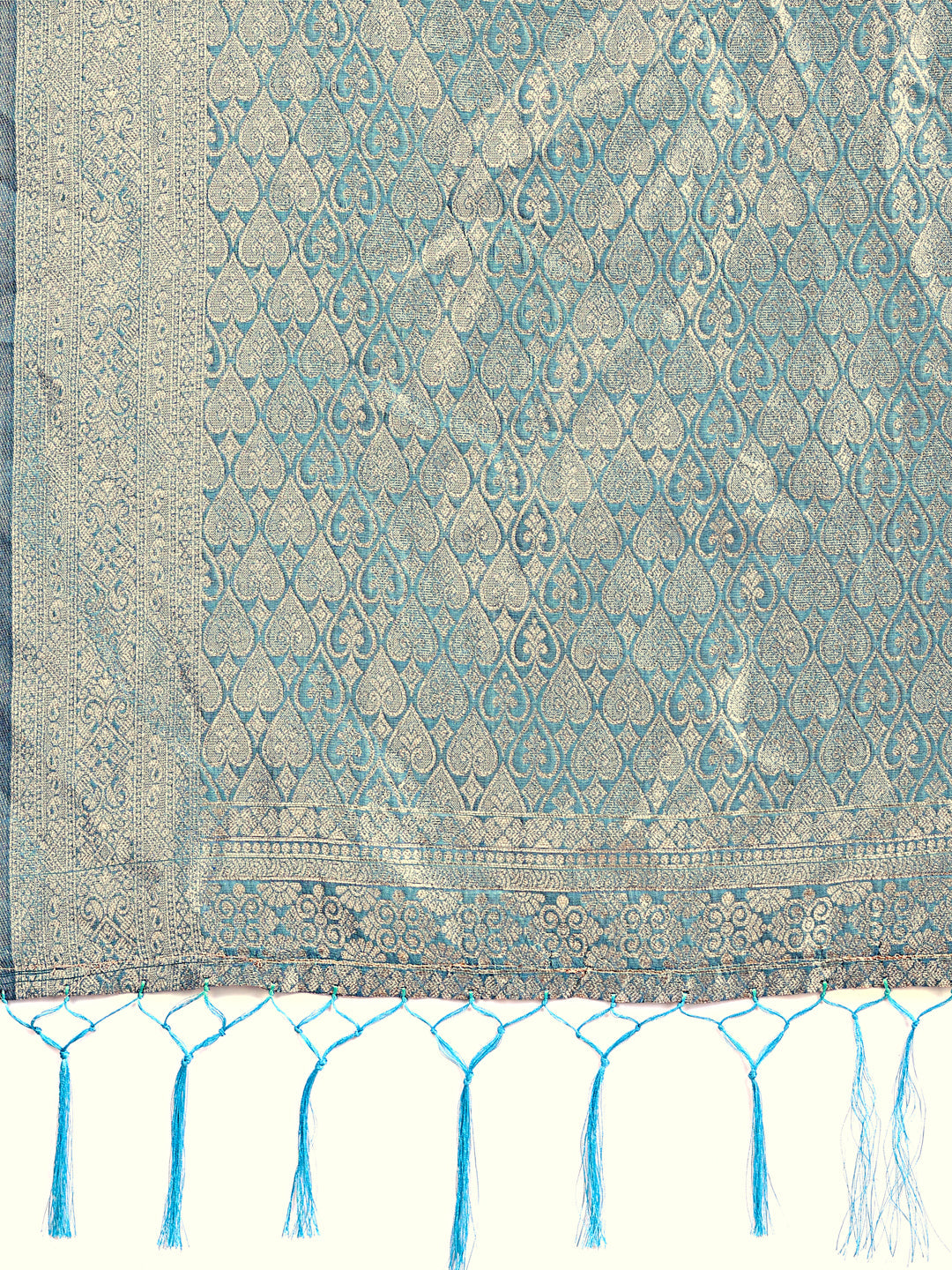 Shree Shyam Fashion Graceful Sky Blue Lichi Silk Saree with Contrast Blue Woven Border & Floral Zari Design - Wedding & Festive Wear